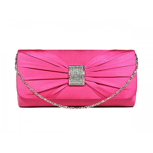 Evening Bag - Satin w/ Rhinestone Square Charm Bow - Fuchsia BG-92021FU